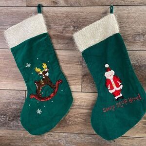 Old Navy Christmas Velvet Stockings Sequin Santa Rocking Reindeer Holiday Green